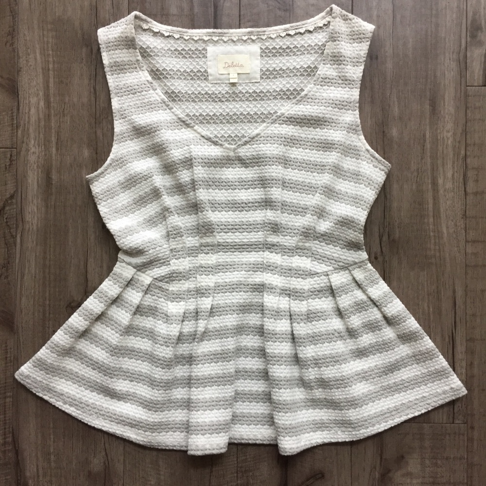 Anthro Deletta Striped Peplum Texture Tank Top